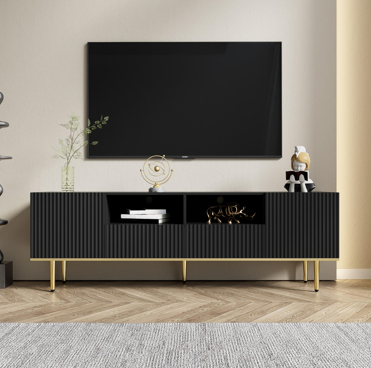 TV-ELEMENT mit 2 Schubladen 165 cm Schwarz/Gold - Schwarz, Holzwerkstoff (36/55/165cm) - Beauniv