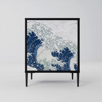 SIDEBOARD THE GREAT WAVE AT KANAGAWA, Schwarz, 57,5x42x72,5 cm, Schwarze Metallfüße - Multicolor/Schwarz, Holzwerkstoff/Metall (57.5/72.5/42cm) - SpaceRebels
