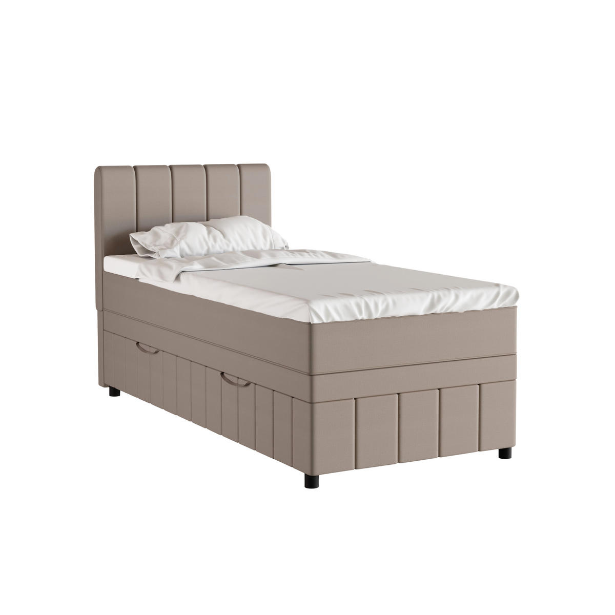 BOXBETT AVALON 90 x 200 cm mit Bettkasten und Topper - Beige - Beige, Holz - Panda Möbel