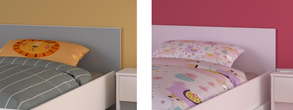 KINDERZIMMER weiß, grau oder rosa, Komplett-Set 4-teilig mit Kleiderschrank, Schreibtisch, Bett 90x200 - Weiß, Holzwerkstoff (100/182/203cm) - Parisot Meuble