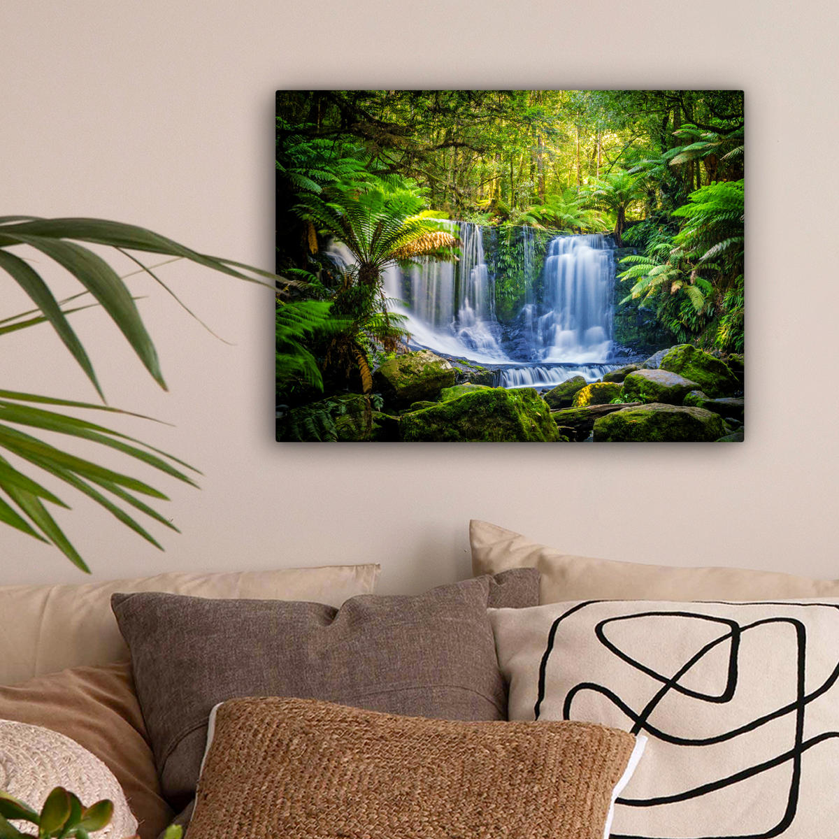 LEINWANDBILD Dschungel - Wasserfall - Australien - Pflanzen - Natur 40x30 cm - Dunkelgrün, Textil (40/30cm) - MuchoWow