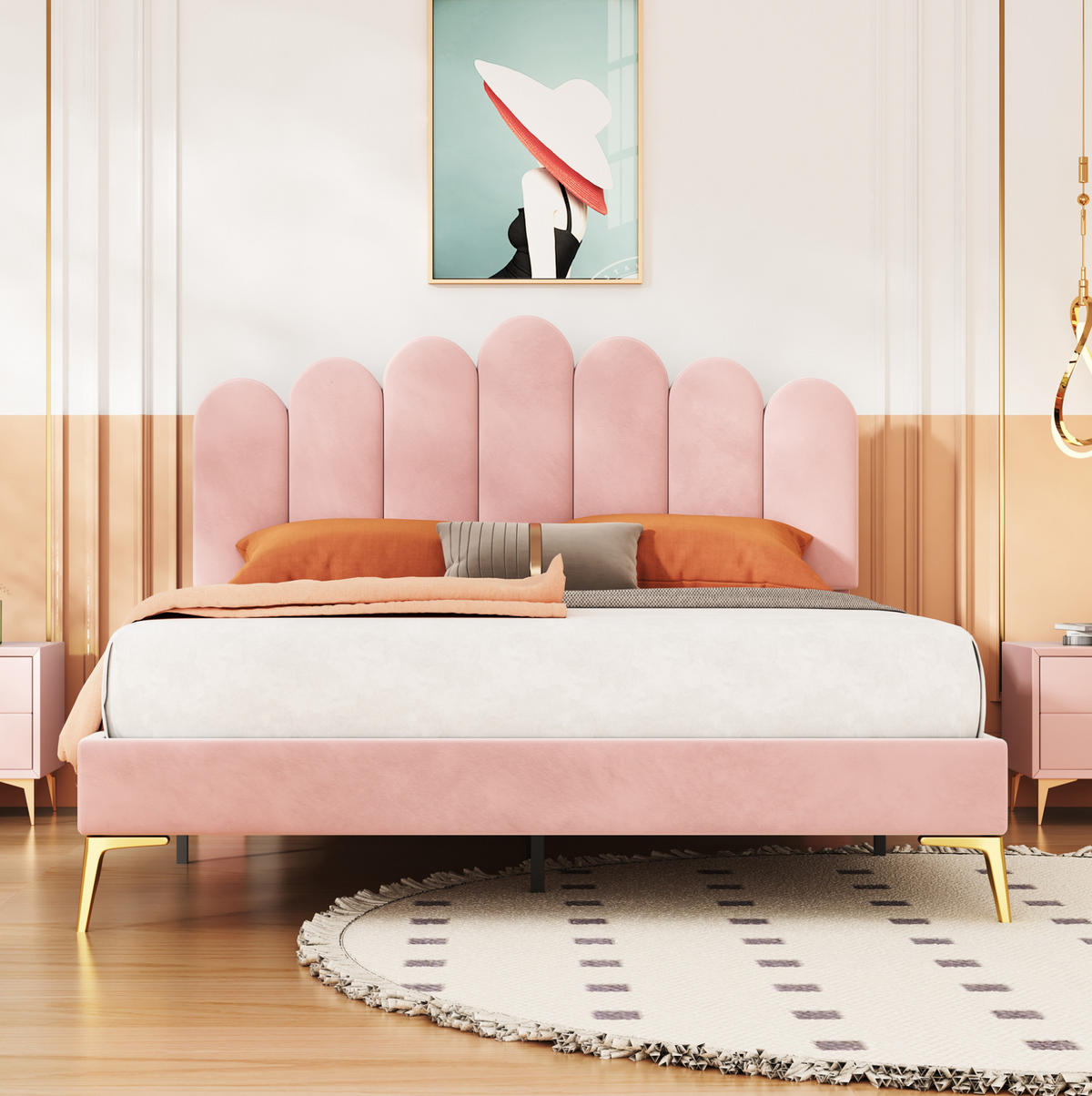 POLSTERBETT mit verstellbarem Kopfteil 140x200 cm Samt Pink - Pink, Metall (140/200cm) - Meubliv