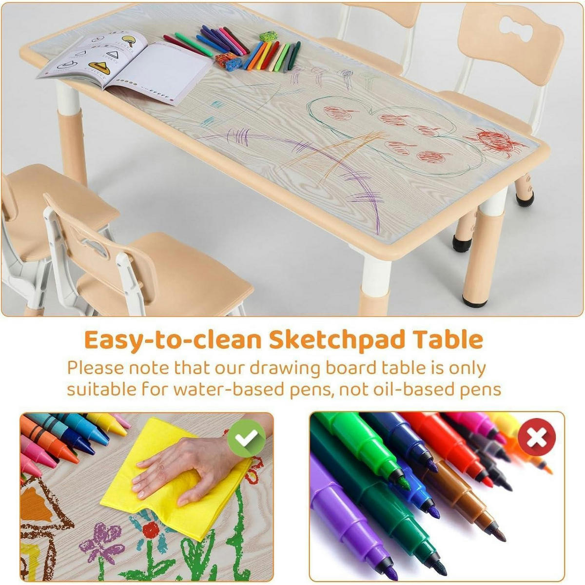 KINDERTISCH- und Stuhl-Set 5-teilig Höhenverstellbar Gelb 120 x 60 cm - Multicolor, Kunststoff (60/60/120cm)