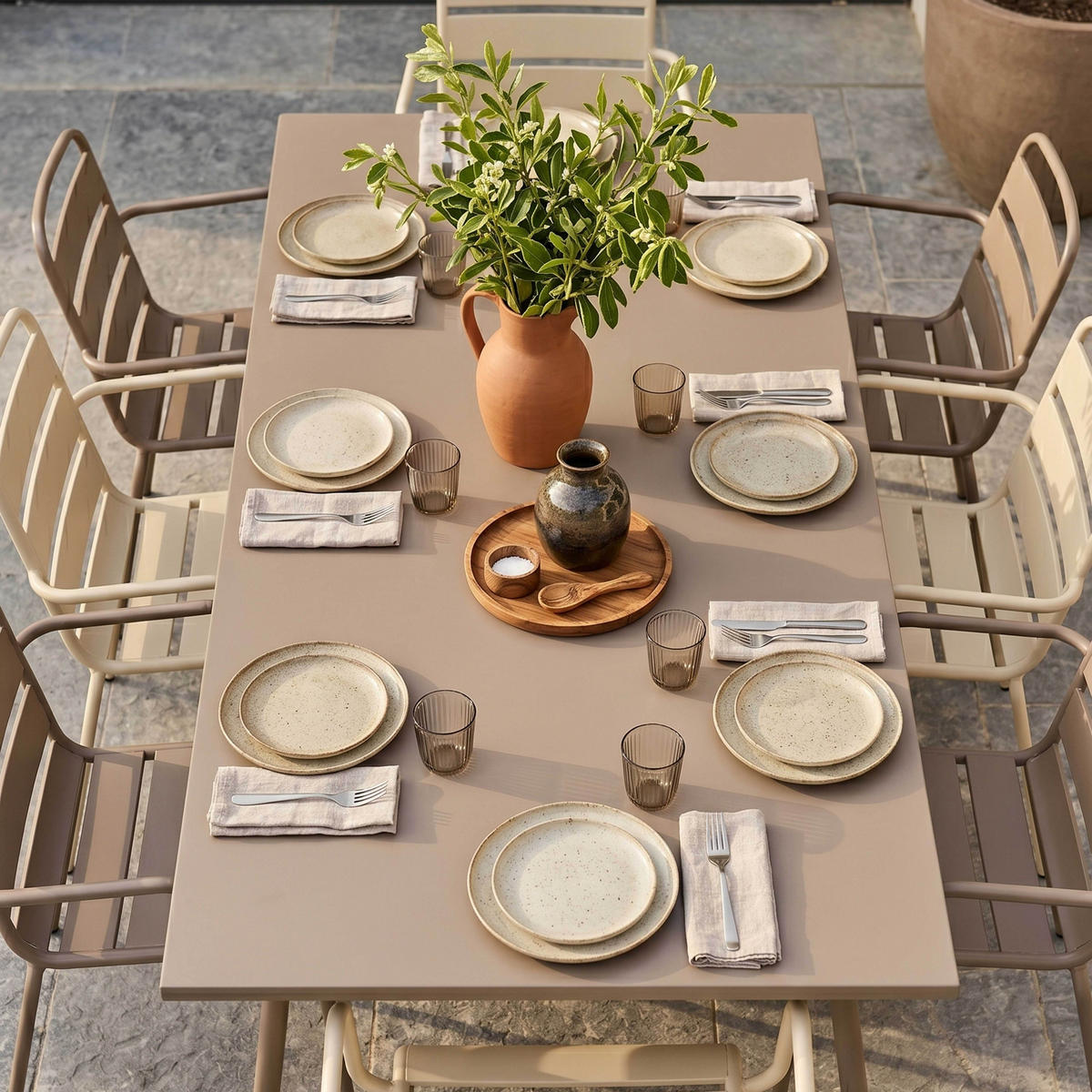 GARTENSET 9-tlg., Taupe/Elfenbein - Taupe, Metall - Oviala