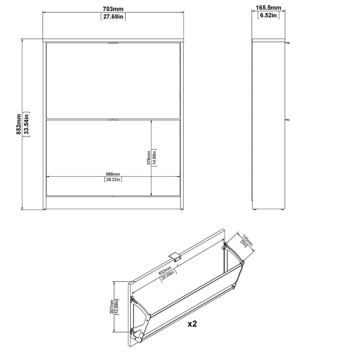 SCHUHSCHRANK Schwarz 16.55/70.3/85.2 cm - Schwarz, Holzwerkstoff (70/85/17cm) - DMORA