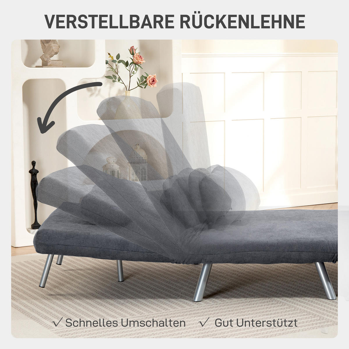 SCHLAFSESSEL 3-in-1 klappbar Schlafsofa mit Bettfunktion Relaxsessel Dunkelgrau - Dunkelgrau/Silberfarben, Textil/Metall (75/83/80cm) - HOMCOM