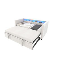 SCHLAFSOFA 90/190 cm mit Ausziehbett, LED-Beleuchtung, USB-Type-C und Samtbezug, Beige - Beige, Textil (201/73/100cm) - Redom