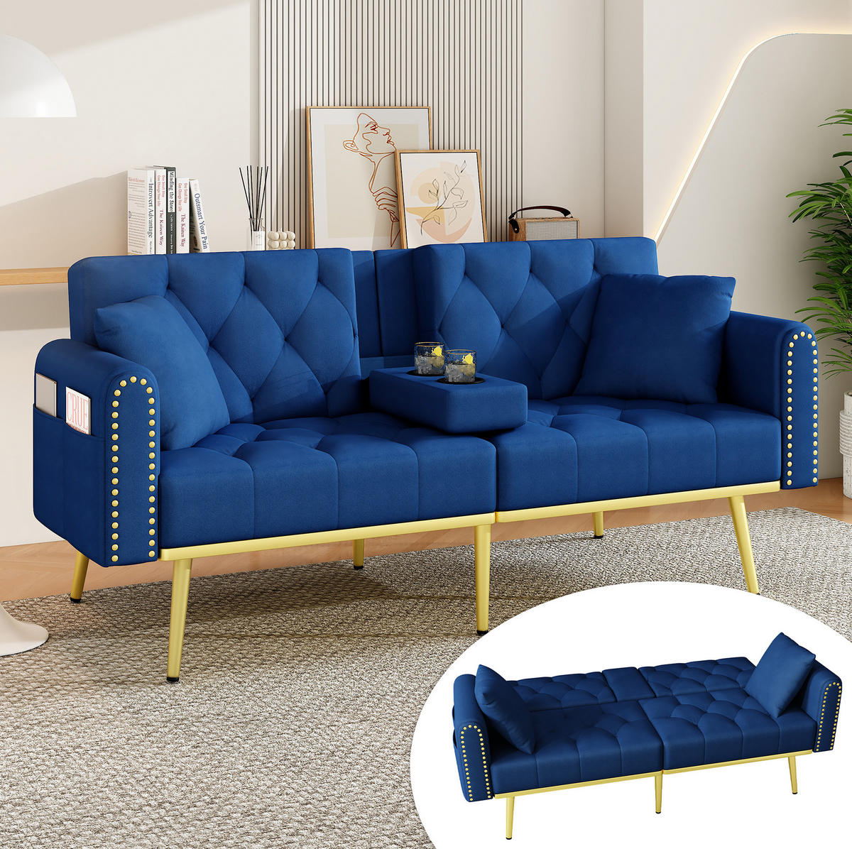SCHLAFSOFA mit verstellbarer Rückenlehne 175 cm Blau - Blau, Holzwerkstoff (175/73.5/80cm) - Meubliv