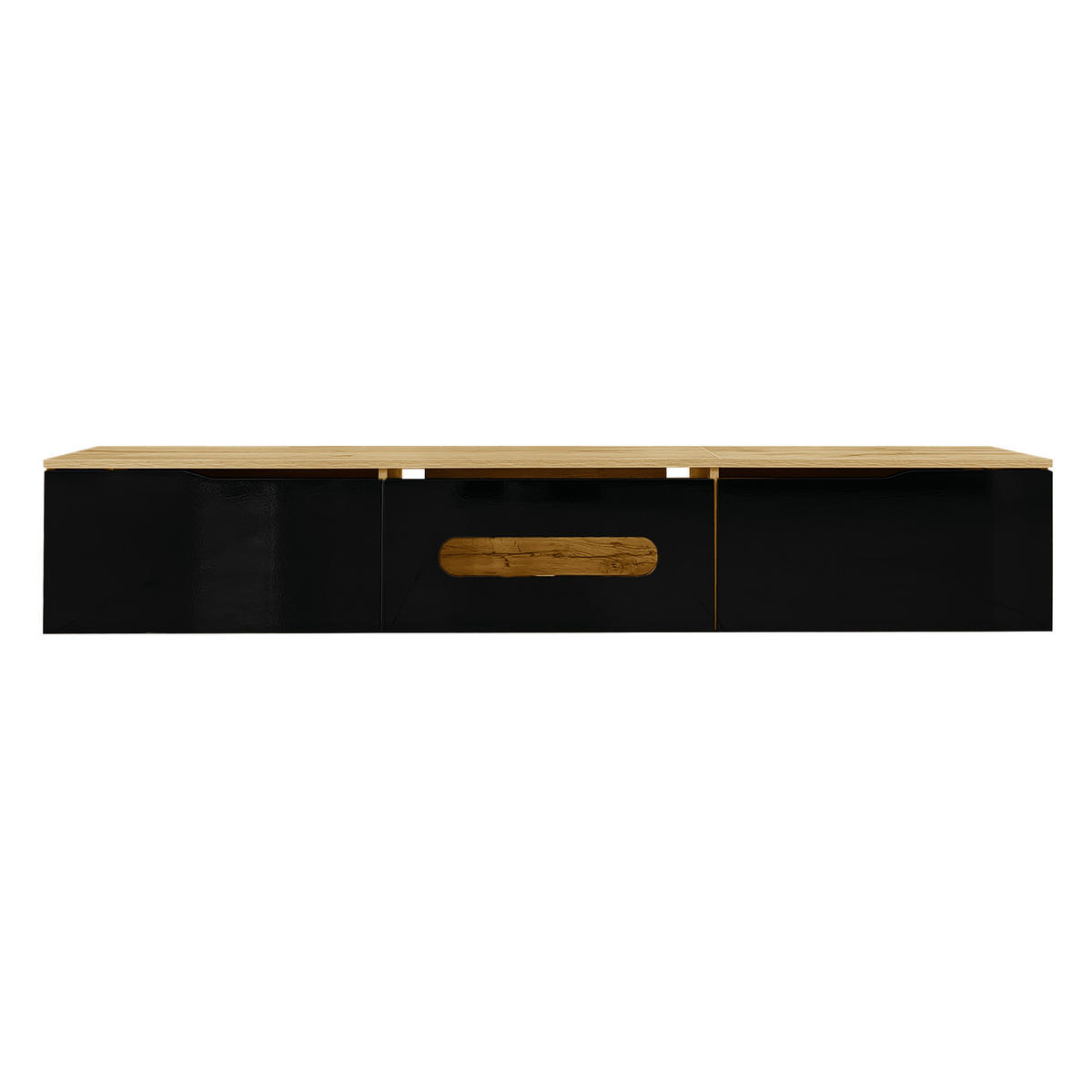 TV skříňka, 180/35/30 cm, MDF a dřevotříska, černá/dekor dřeva, LED - černá, kompozitní dřevo (180/30/35cm) - BEAOK