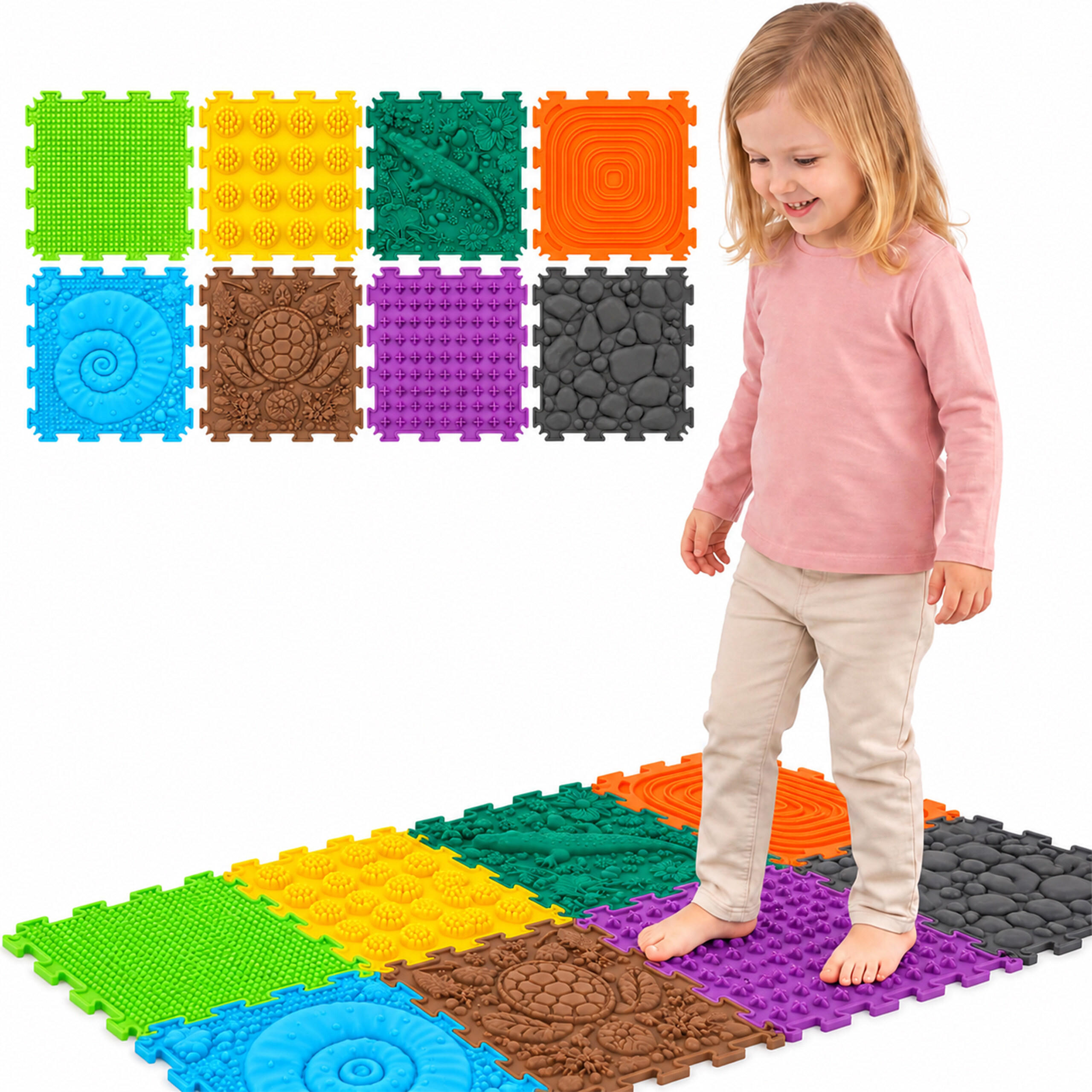 SENSORIKMATTE Mehrfarbig 8er-Set Silikon - Multicolor, Kunststoff (24.5/24.5cm) - Relaxdays