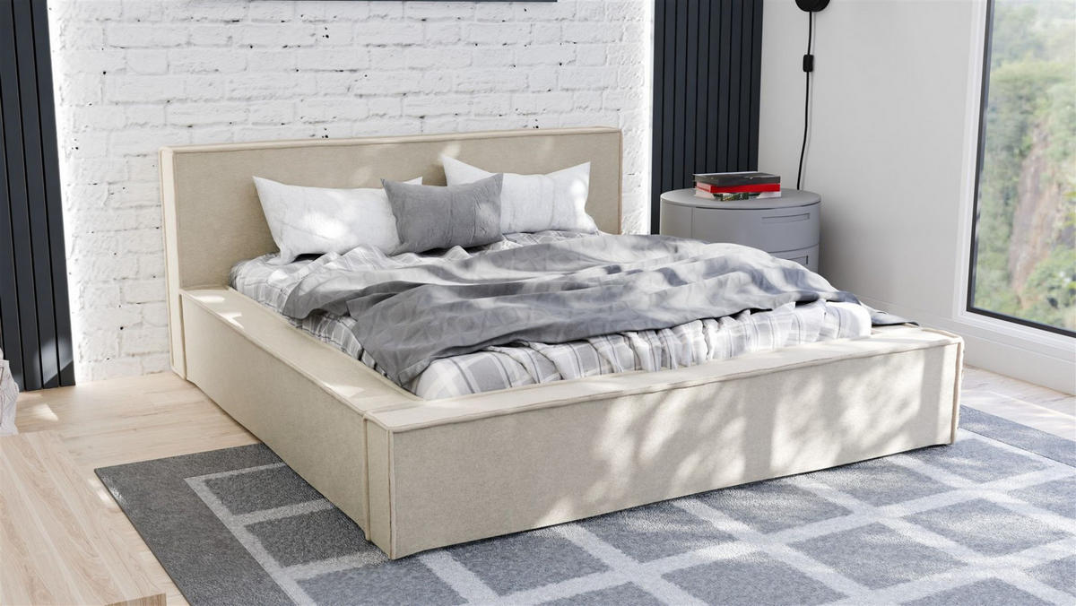 POLSTERBETT Aldana Komplettset - Beige, Holzwerkstoff/Textil (140/200cm) - Fun Möbel