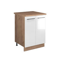 SPÜLENUNTERSCHRANK Fame-Line, Weiß Hochglanz/Goldkraft Eiche, 60 cm - Honigeiche/Weiß Hochglanz, Holzwerkstoff (60/82/60cm) - Vicco