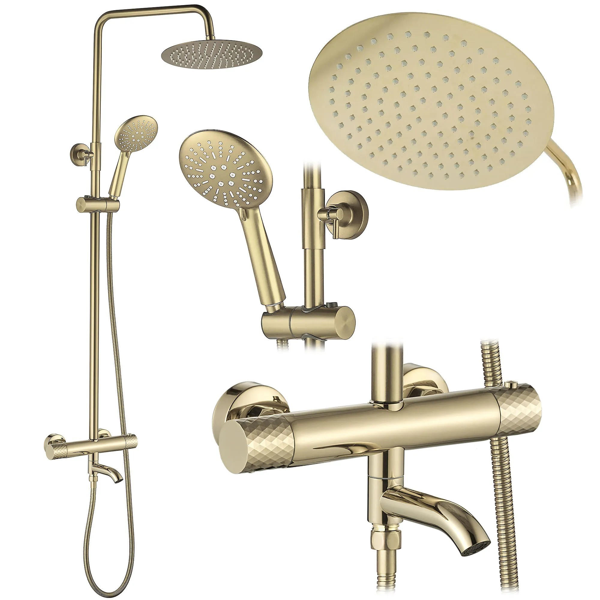 THERMOSTAT Duschset Rea Lungo Diamond Gold - Goldfarben, Metall (34.5/117/27cm) - REA