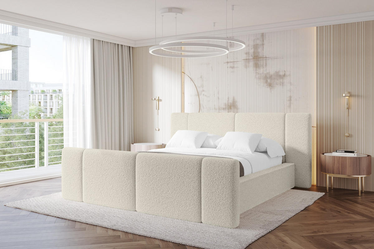 POLSTERBETT mit Bettkasten, Fußteil und Lattenrost, Bett mit Matratze H3/H4 - RIVO-Z 180x200 Beige - Champagner, Holzwerkstoff/Textil (180/200cm) - ALTDECOR