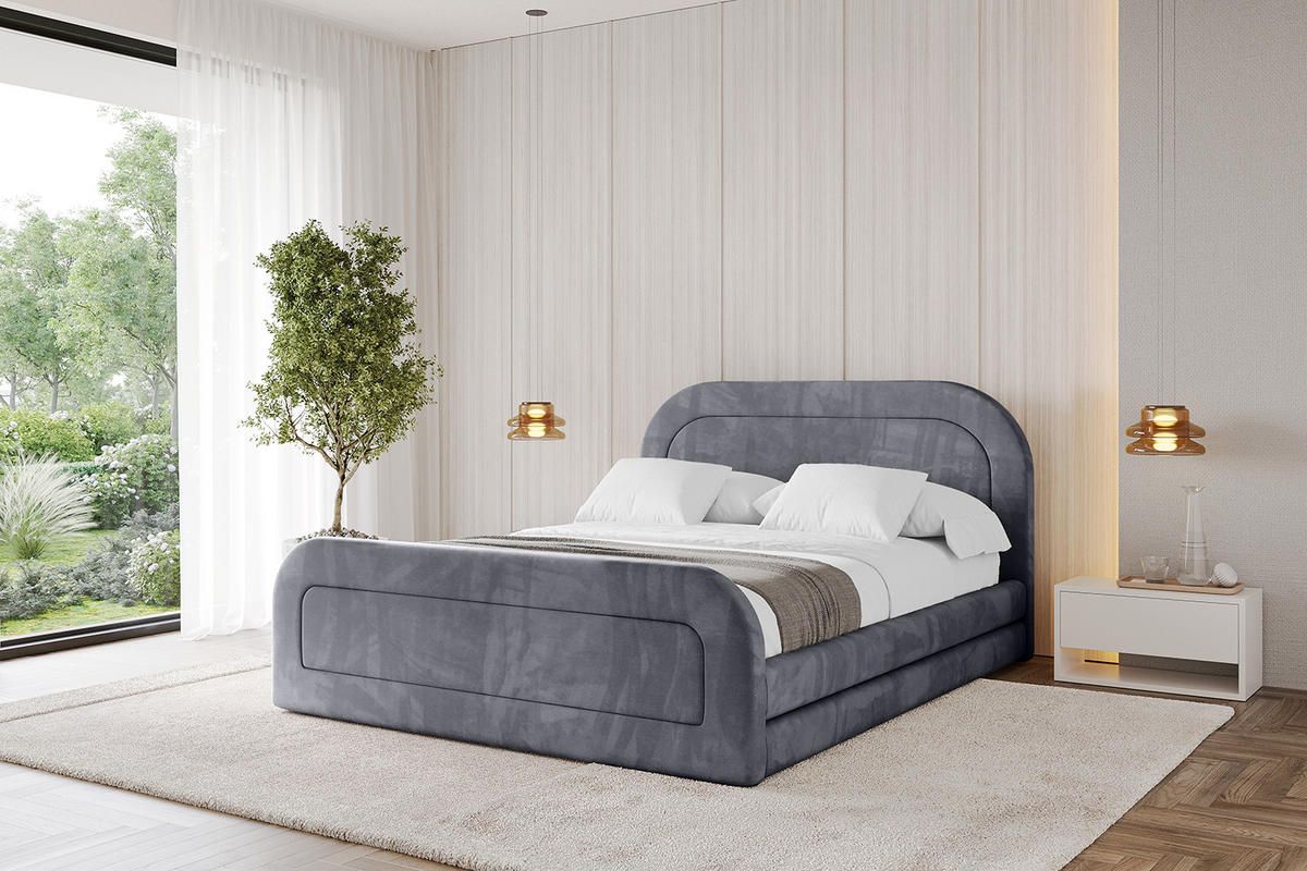 POLSTERBETT mit Bettkasten, Fußteil und Lattenrost, Boxbett mit Matratze H3/H4 - LERIS-Z 120x200 Dunkelgrau - Dunkelgrau, Holzwerkstoff/Textil (120/200cm) - ALTDECOR