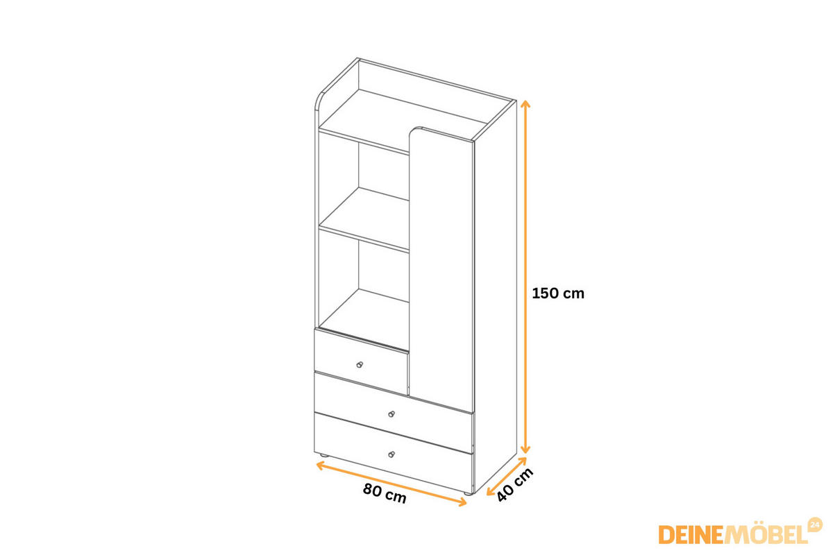 KINDERKOMMODE YOGI 06 60/150 cm in Graubeige / Geölte Eiche / Koralle - Greige/Koralle, Holzwerkstoff (80/150/40cm) - Deine Möbel 24