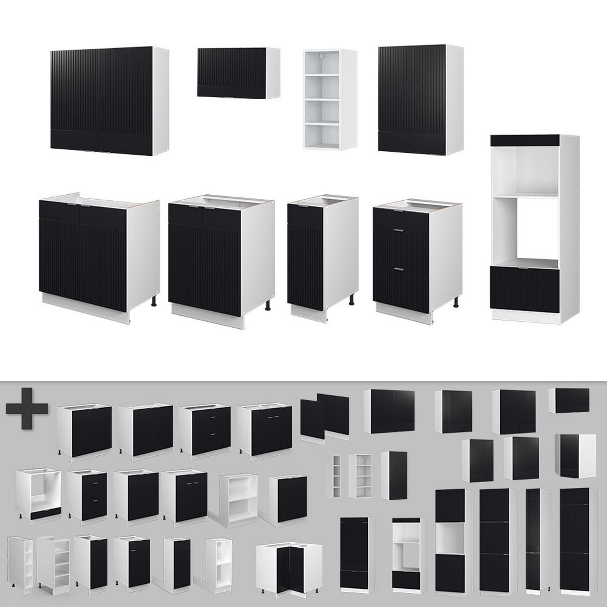 KÜCHENZEILE Fame-Line, Schwarz gestreift/Weiß, 280 cm, AP Eiche - Schwarz/Weiß, Holzwerkstoff (280/81.6/60cm) - Vicco