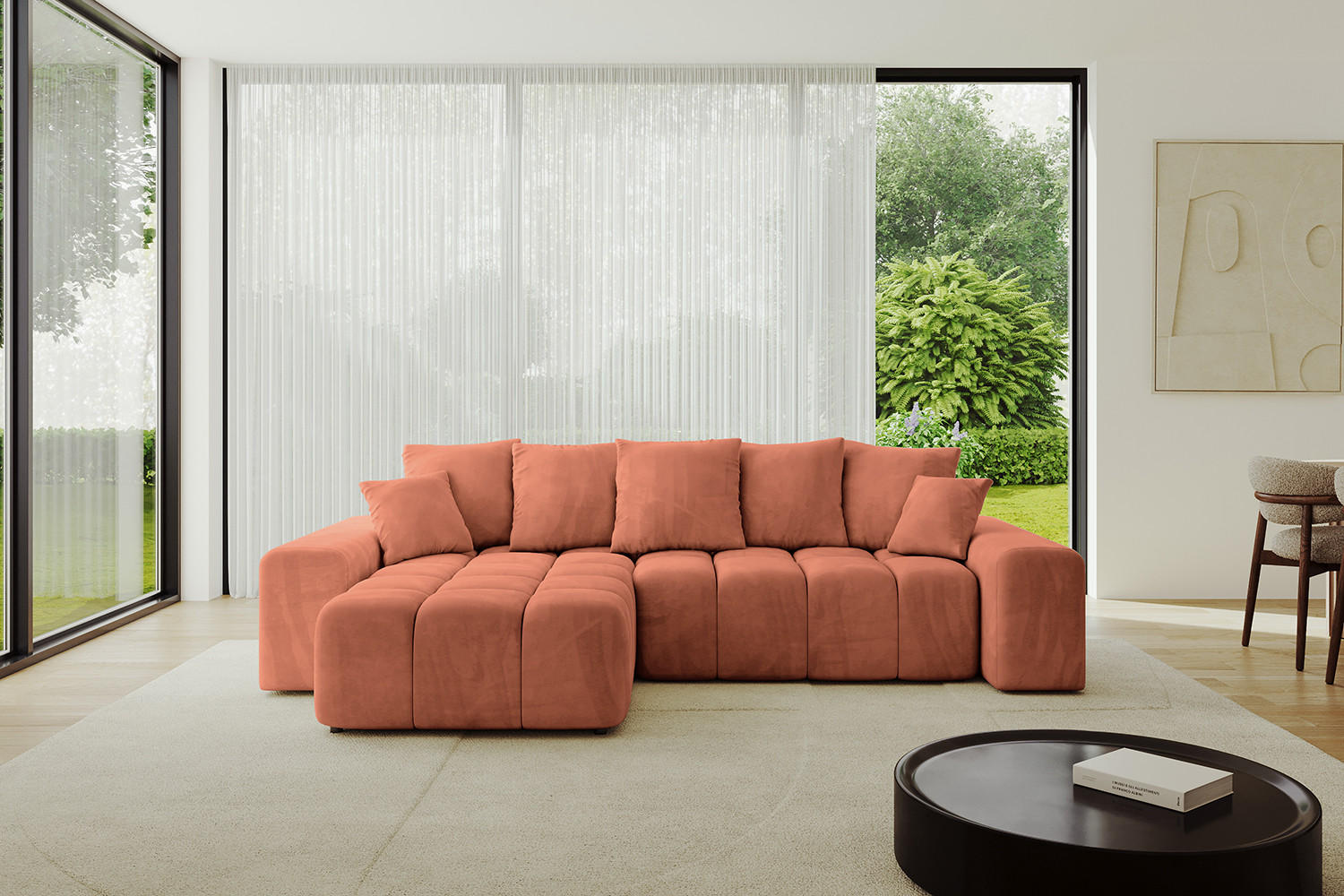 ECKSOFA Ottomane links/rechts ENIL-L 290x175x84 Koralle Velours - Koralle, Holzwerkstoff/Kunststoff (290/175cm) - ALTDECOR