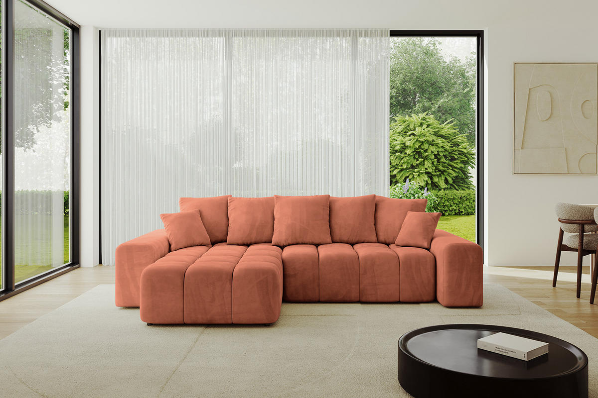 ECKSOFA Ottomane links/rechts ENIL-L 290x175x84 Koralle Velours - Koralle, Holzwerkstoff/Kunststoff (290/175cm) - ALTDECOR