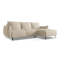 ECKSOFA mit Schlaffunktion Chenille Stoff Beige - Beige/Schwarz, Textil/Metall (242/162cm) - Makamii