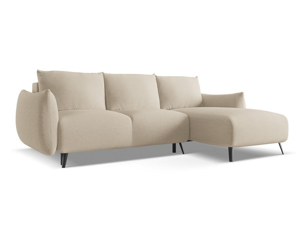 ECKSOFA mit Schlaffunktion Chenille Stoff Beige - Beige/Schwarz, Textil/Metall (242/162cm) - Makamii