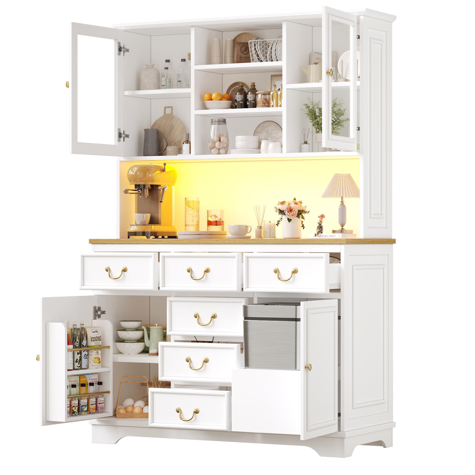 BUFFETSCHRANK 118/39,5/180 cm Weiß aus MDF mit LED - Weiß, Holzwerkstoff (118/180/40cm) - OKWISH