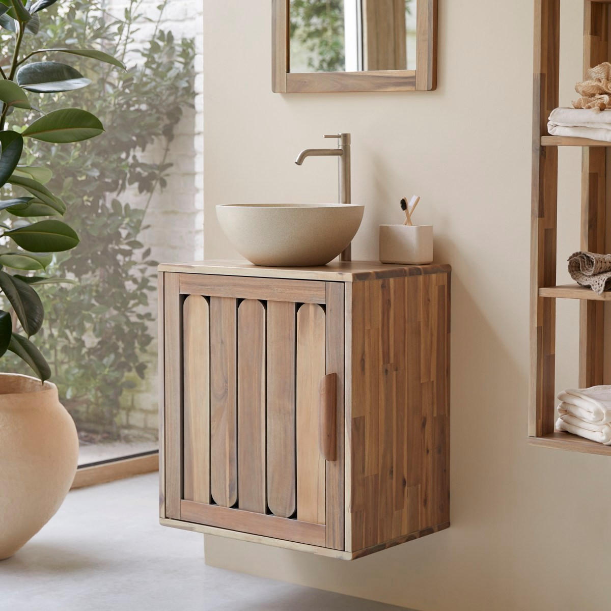 BADEZIMMERMÖBEL Lila Natur aus Akazie - Naturfarben, Holz (60/65/40cm) - Tikamoon