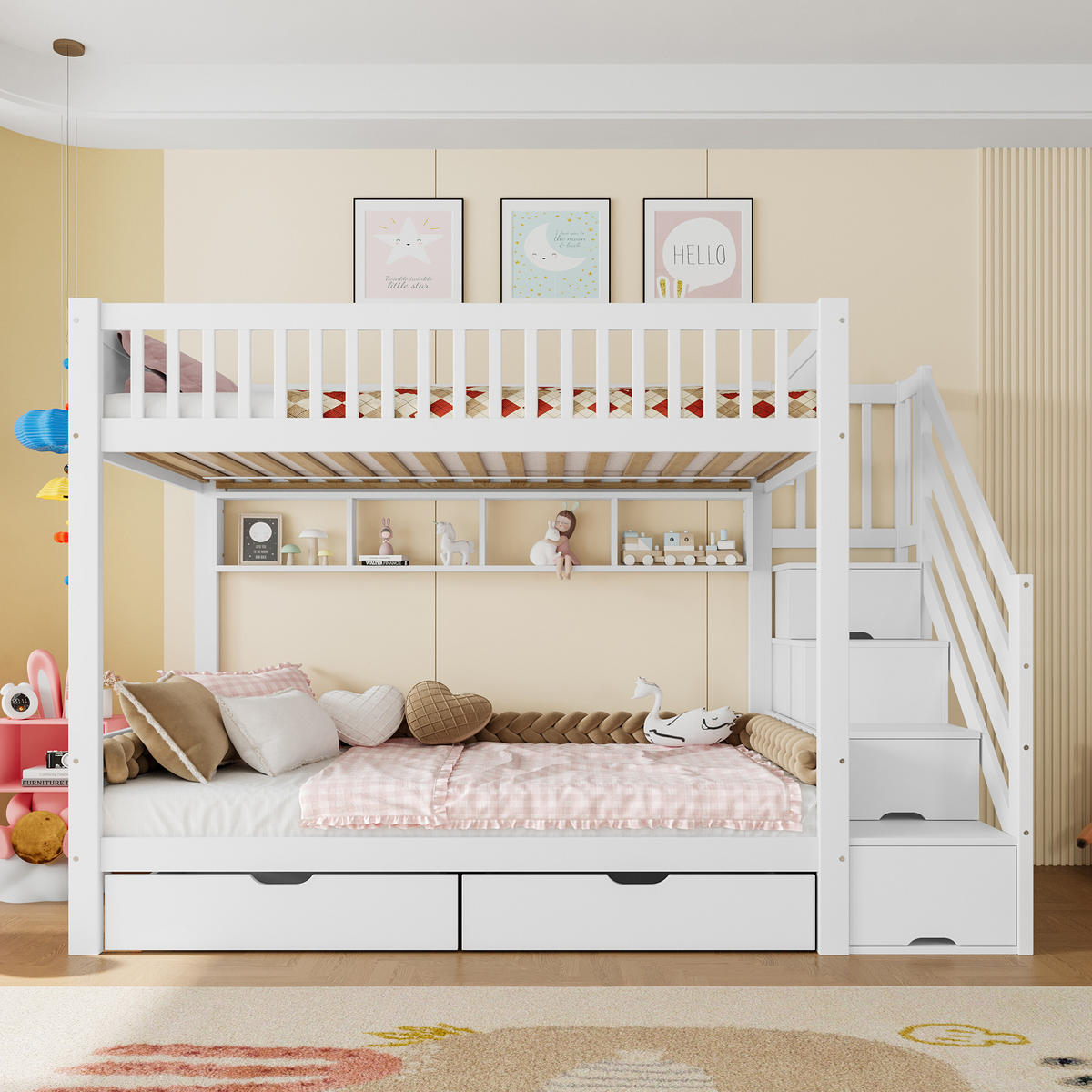 ETAGENBETT 90/200 cm Weiß mit Schublade und Kleiderschrank - Weiß, Holz (90/200cm) - OKWISH