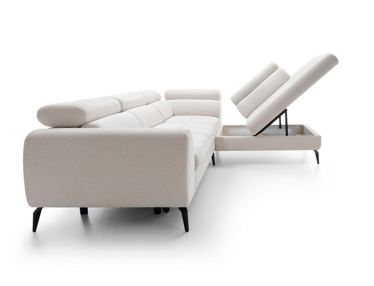 ECKSOFA NOTE Creme Chenille mit Schlaffunktion - Creme, Holz (271/216cm) - MASSENO