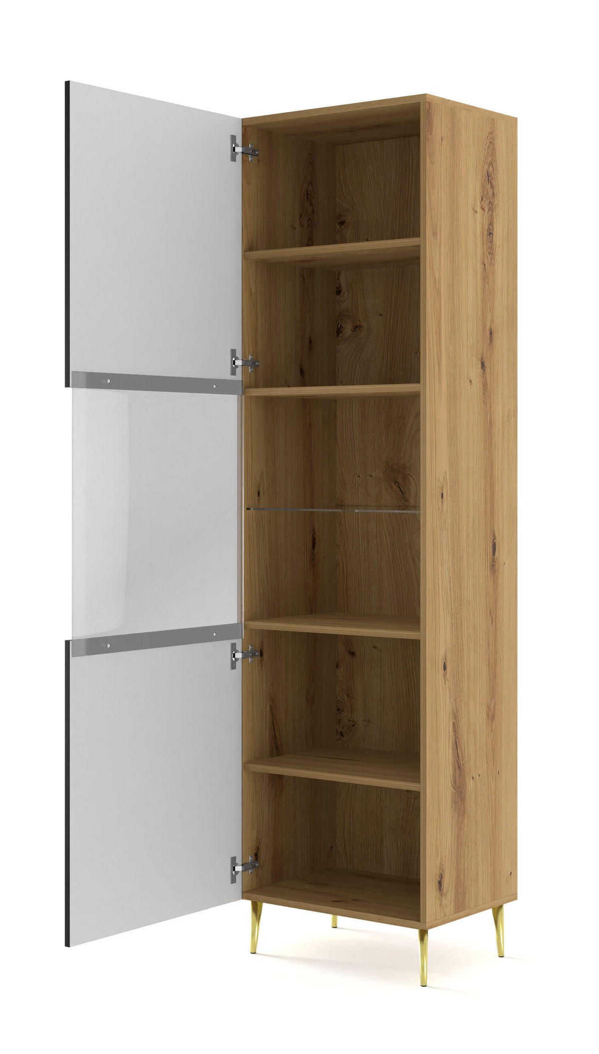 VITRINENSCHRANK BEIGE - Beige/Goldfarben, Holzwerkstoff (60/215/42cm) - FURNLUX