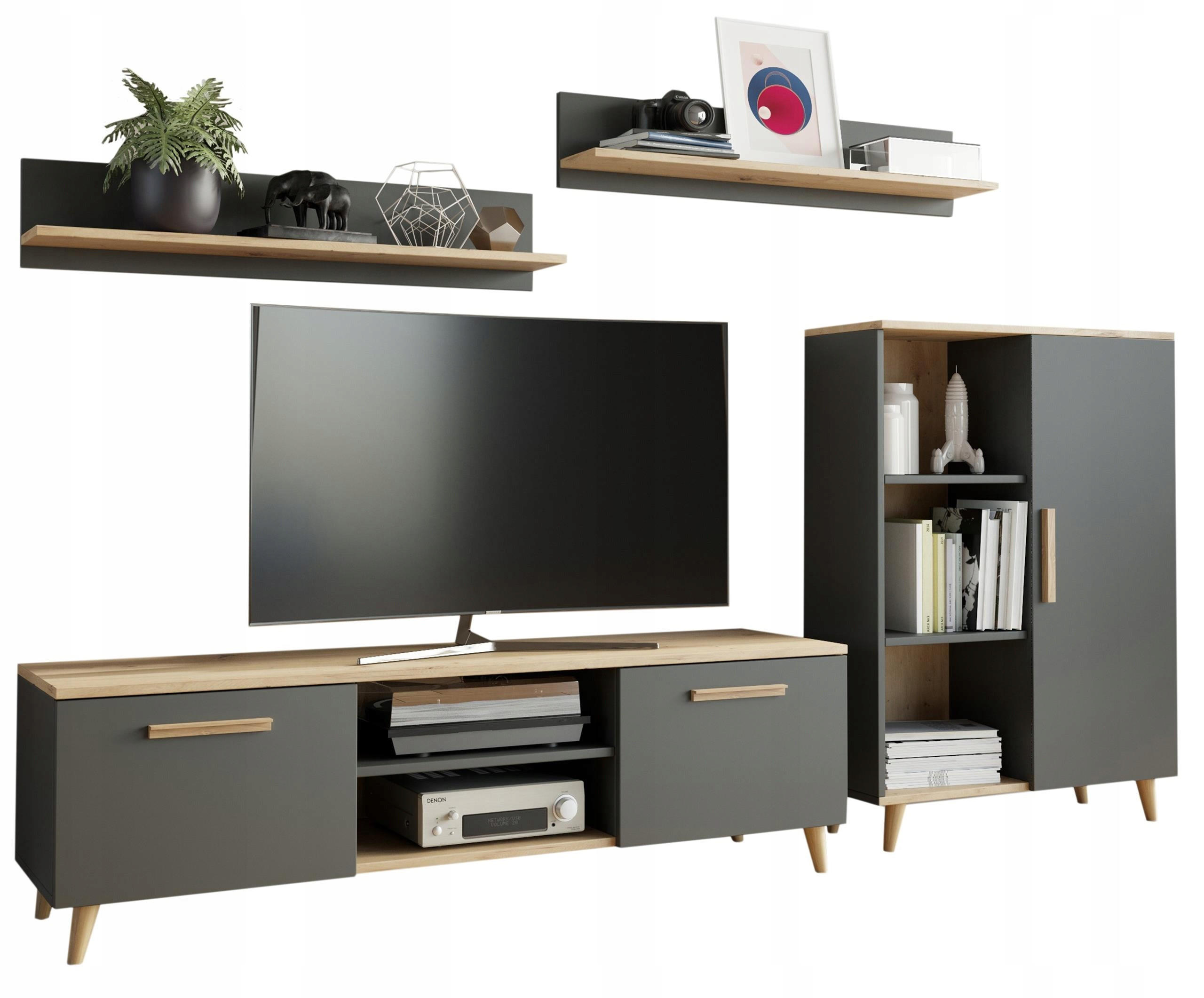 WOHNWAND Oslo 4-teilig Anthrazit-Artisan Eiche - Hellbraun/Anthrazit, Holzwerkstoff (150/47/40cm) - Matkam Möbel