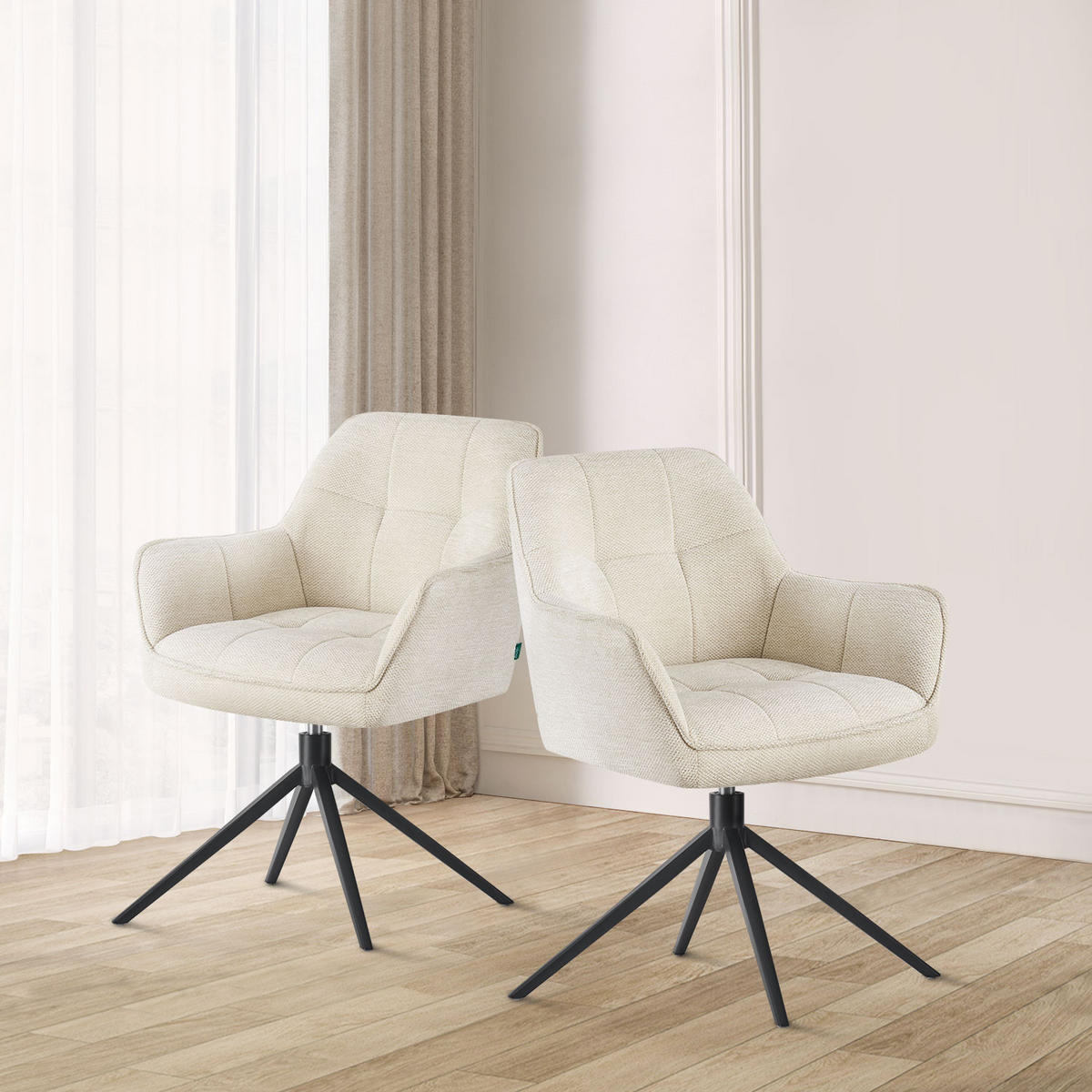 ESSZIMMERSTUHL THOMAS-MIRA 2er-Set 360°drehbar - Creme/Schwarz, Textil (61/82/62cm) - DUBI Möbel