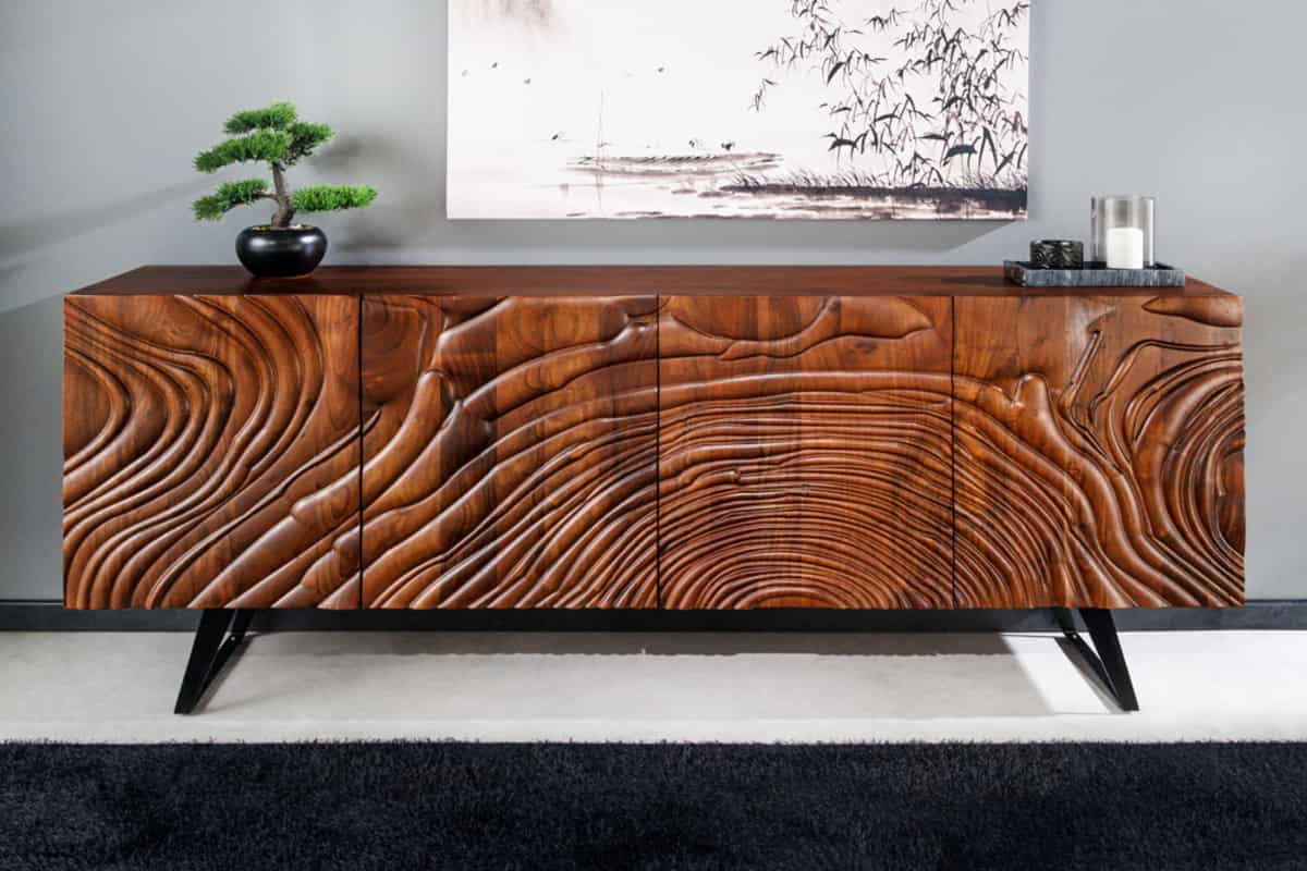 SIDEBOARD FLUID Akazie Braun 175cm - Schwarz/Braun, Holz/Metall (175/76/40cm) - riess-ambiente