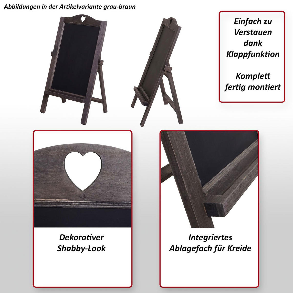 WERBETAFEL 66x37x27cm Shabby-Look Vintage Braun - Braun, Holz (37/66/27cm) - PROREGAL