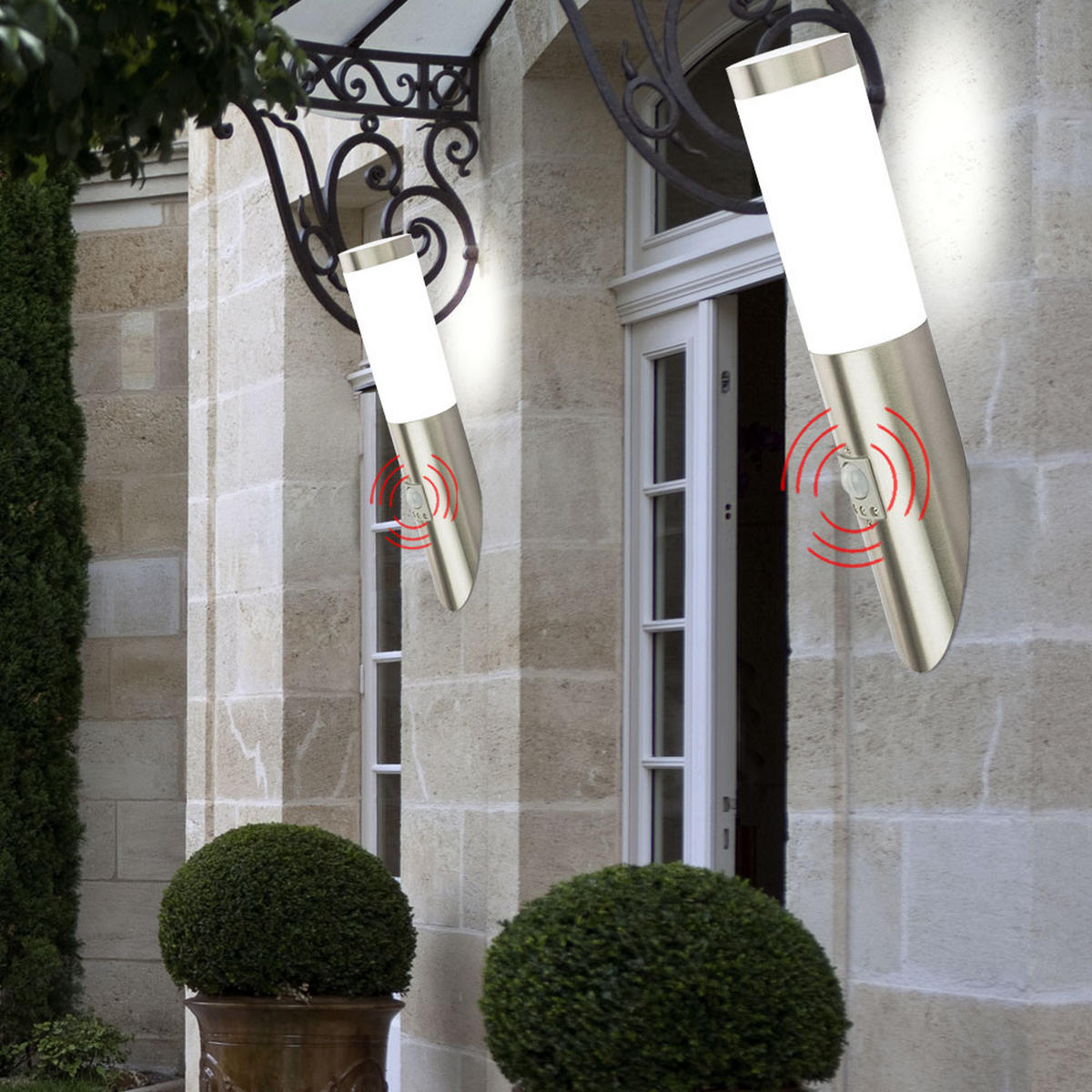 LED AUSSEN-WANDLEUCHTE Silber mit Bewegungsmelder - Silberfarben, Metall (16.6/41/20cm)
