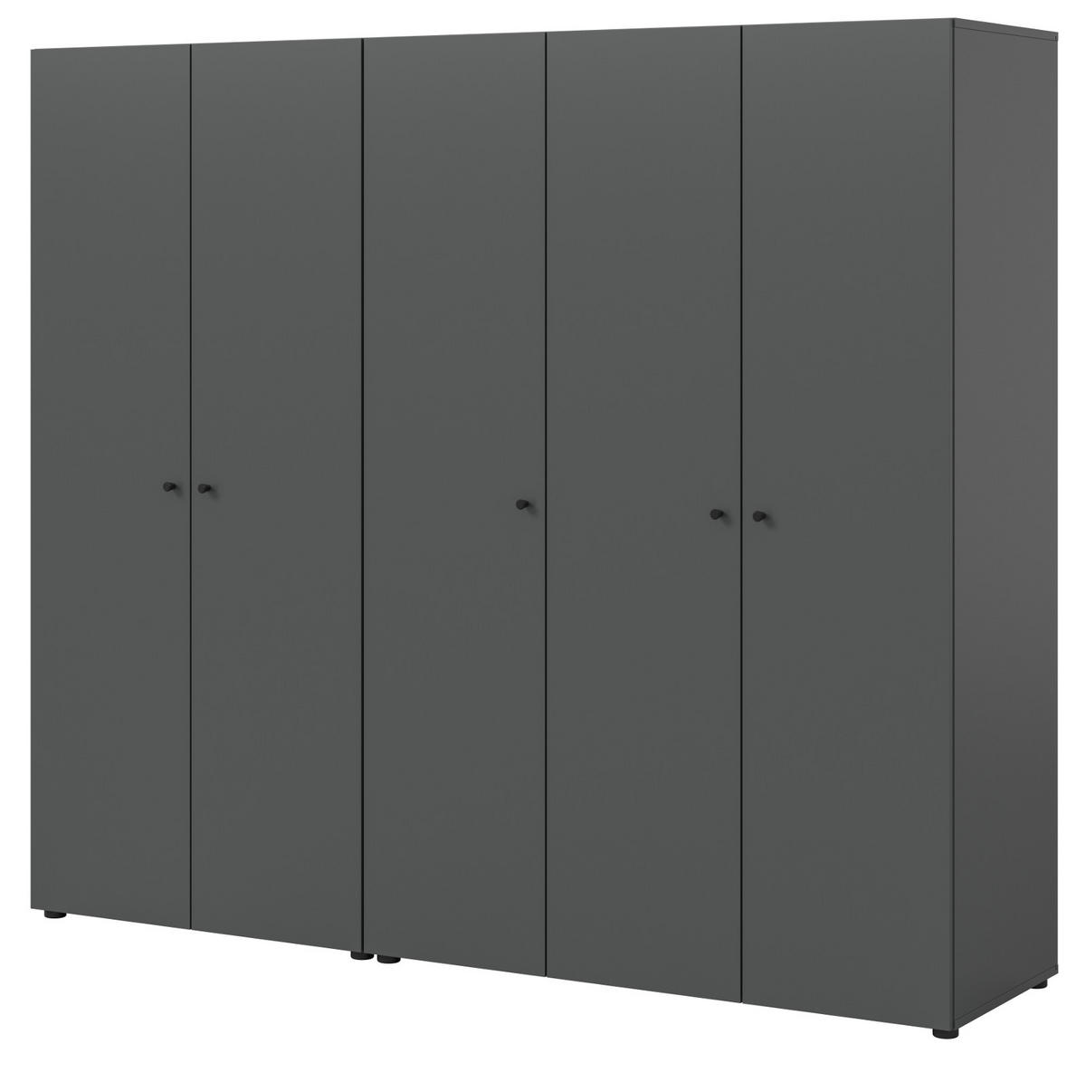 KLEIDERSCHRANK grau 5-türig 200 cm, Drehtürenschrank mit Kleiderstangen - Schwarz/Grau, Holzwerkstoff/Kunststoff (200/176/51cm) - Inn.Furn