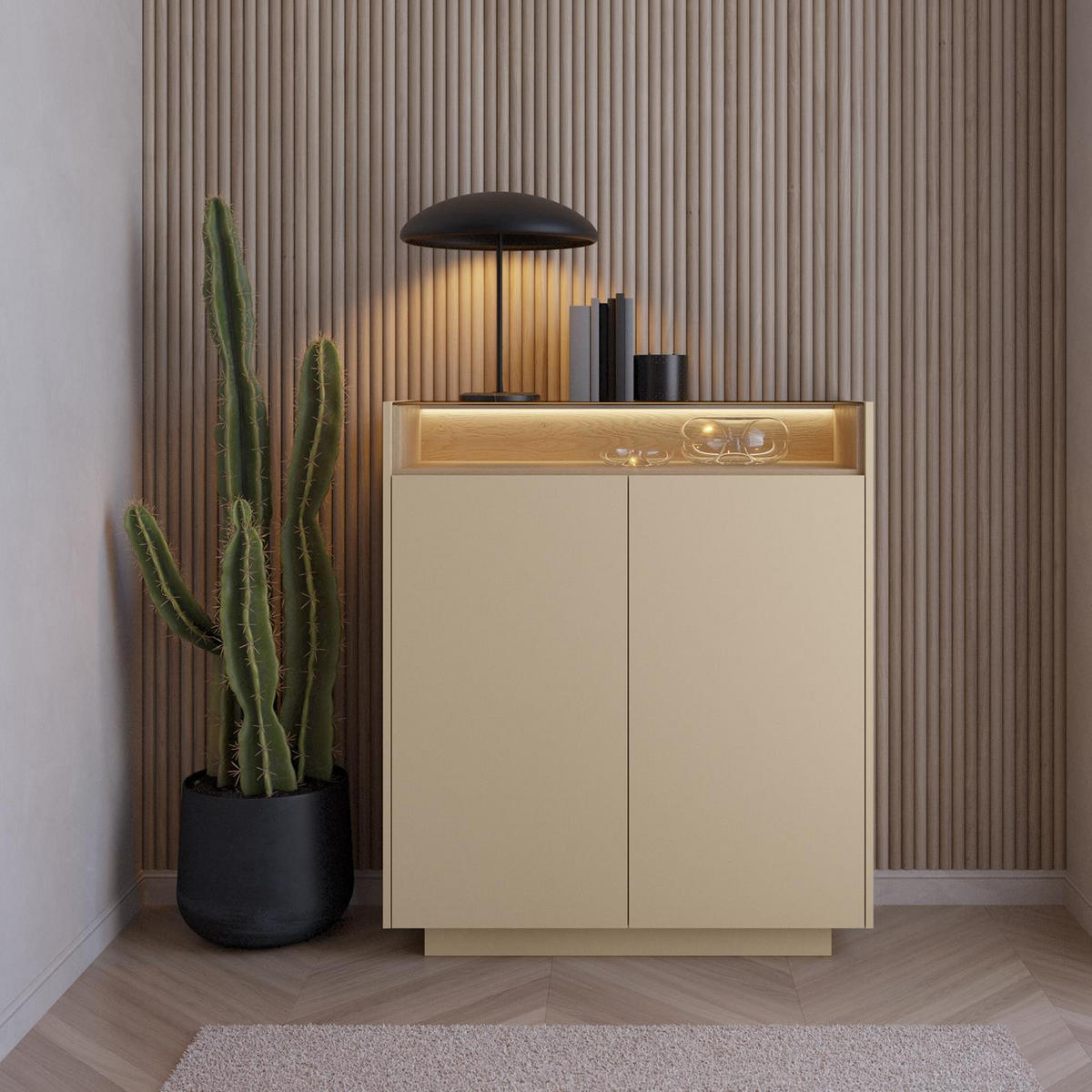 HIGHBOARD Kiro Braun, Hochkommode mit LED - Braun, Holzwerkstoff (103/119/40cm) - Bettso