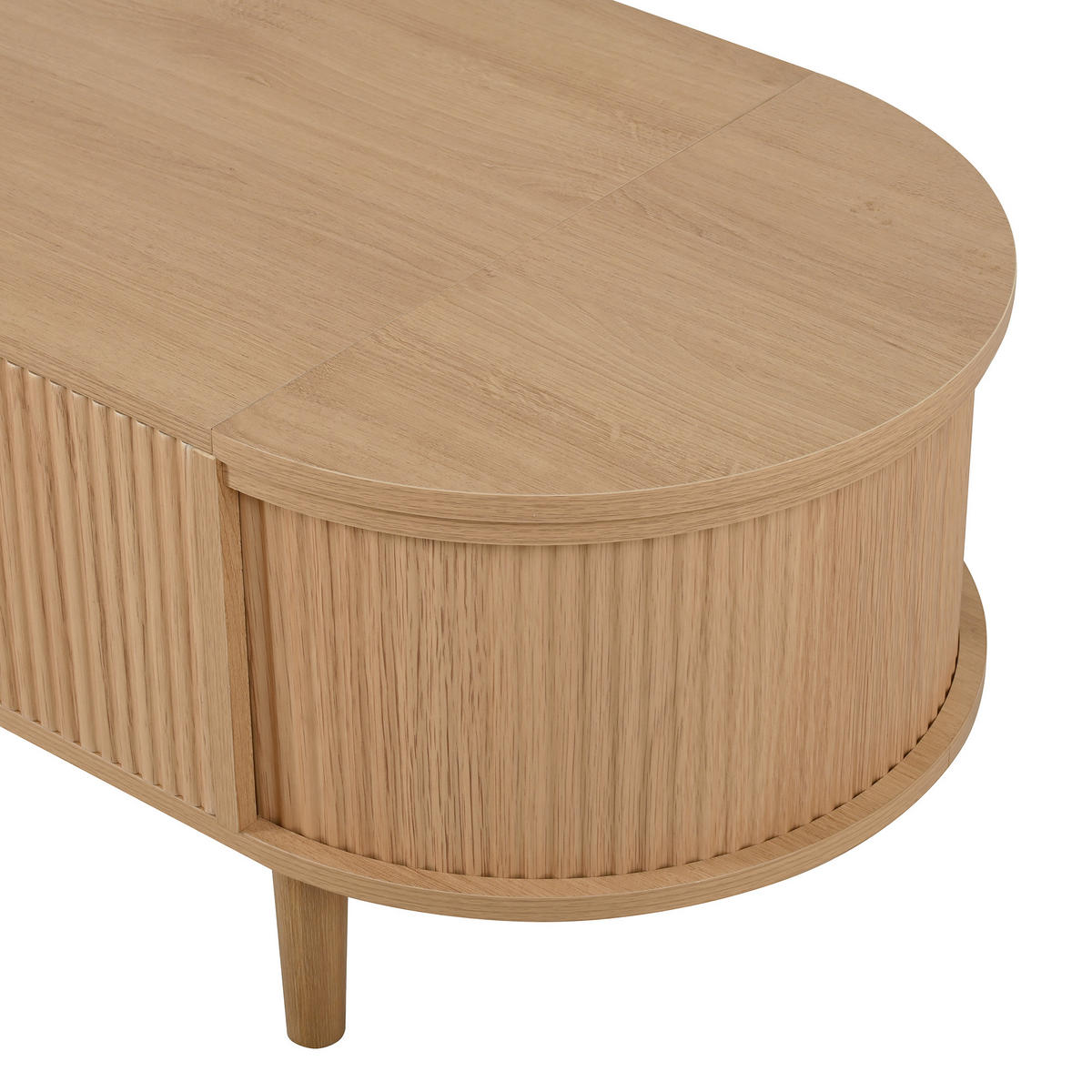 COUCHTISCH mit Hubfunktion in Eiche aus MDF – ovales Design mit Stauraum und Massivholzbeinen - Eichefarben, Holzwerkstoff/Metall (48/100/53.5cm) - CHICFURN