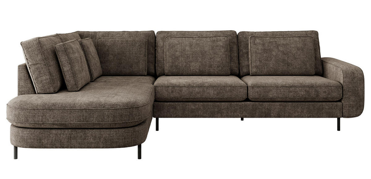 ROHOVÁ SEDAČKA CALENO L - Hnědá hladký senil - Pravá Strana - černá/hnědá, kov/textil (317/225cm) - MKS