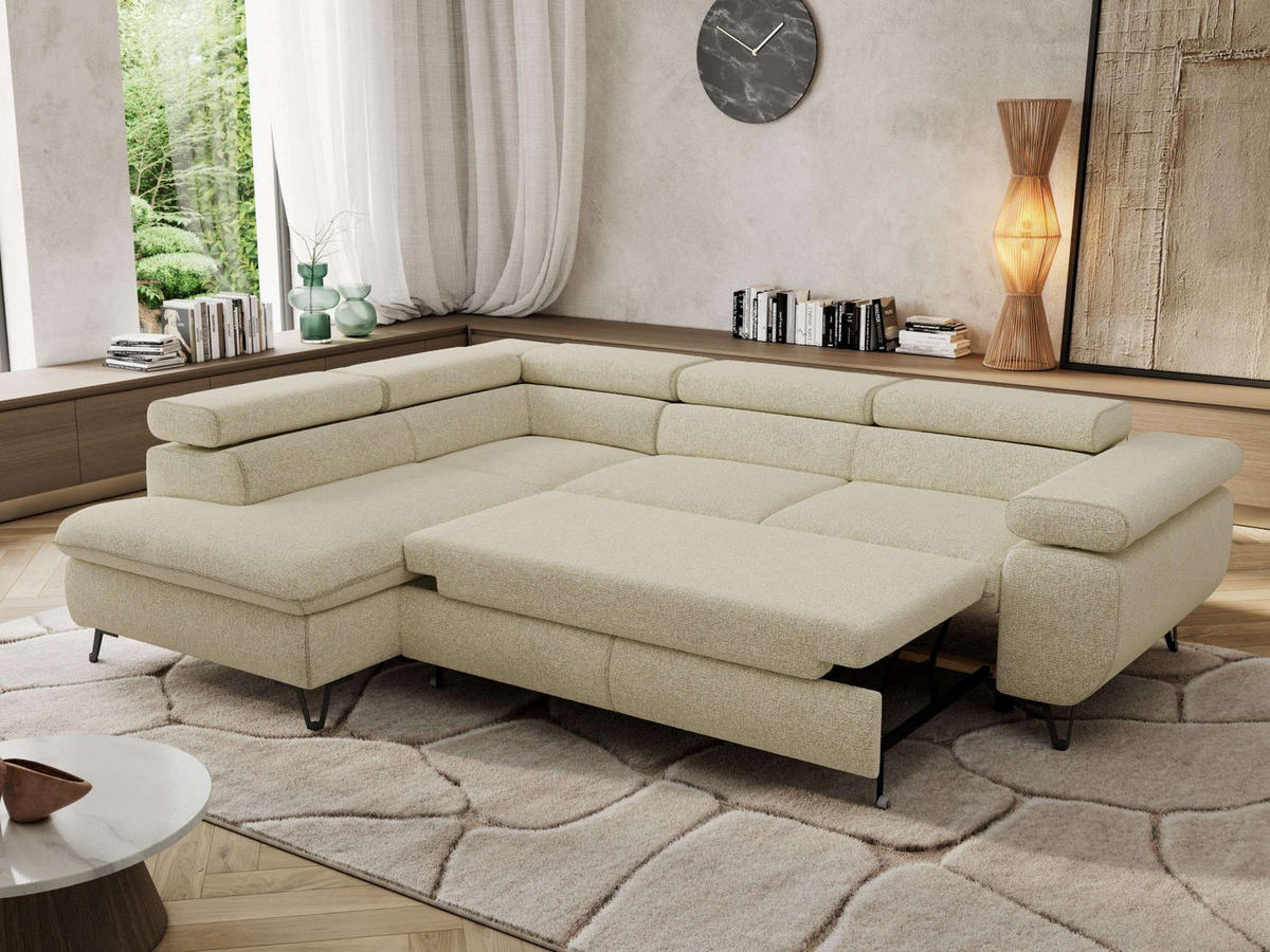 ECKSOFA PABLO L Creme Struktur - Links Seite - Creme/Schwarz, Textil/Metall (208/273cm) - MKS