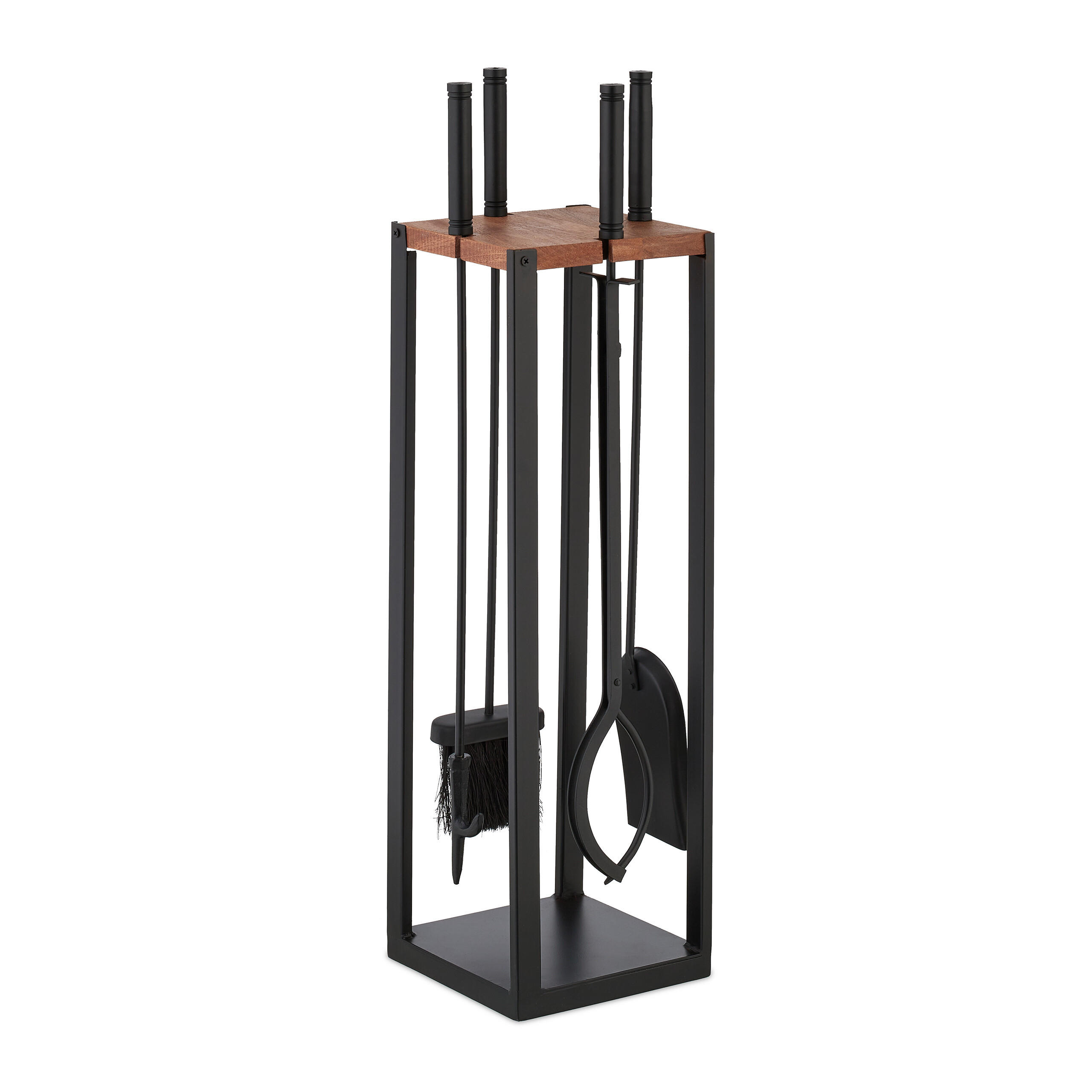 5-TLG.KAMINBESTECK-SET - Schwarz, Holz/Metall (20/78/20cm) - Relaxdays