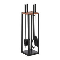 5-TLG.KAMINBESTECK-SET - Schwarz, Holz/Metall (20/78/20cm) - Relaxdays