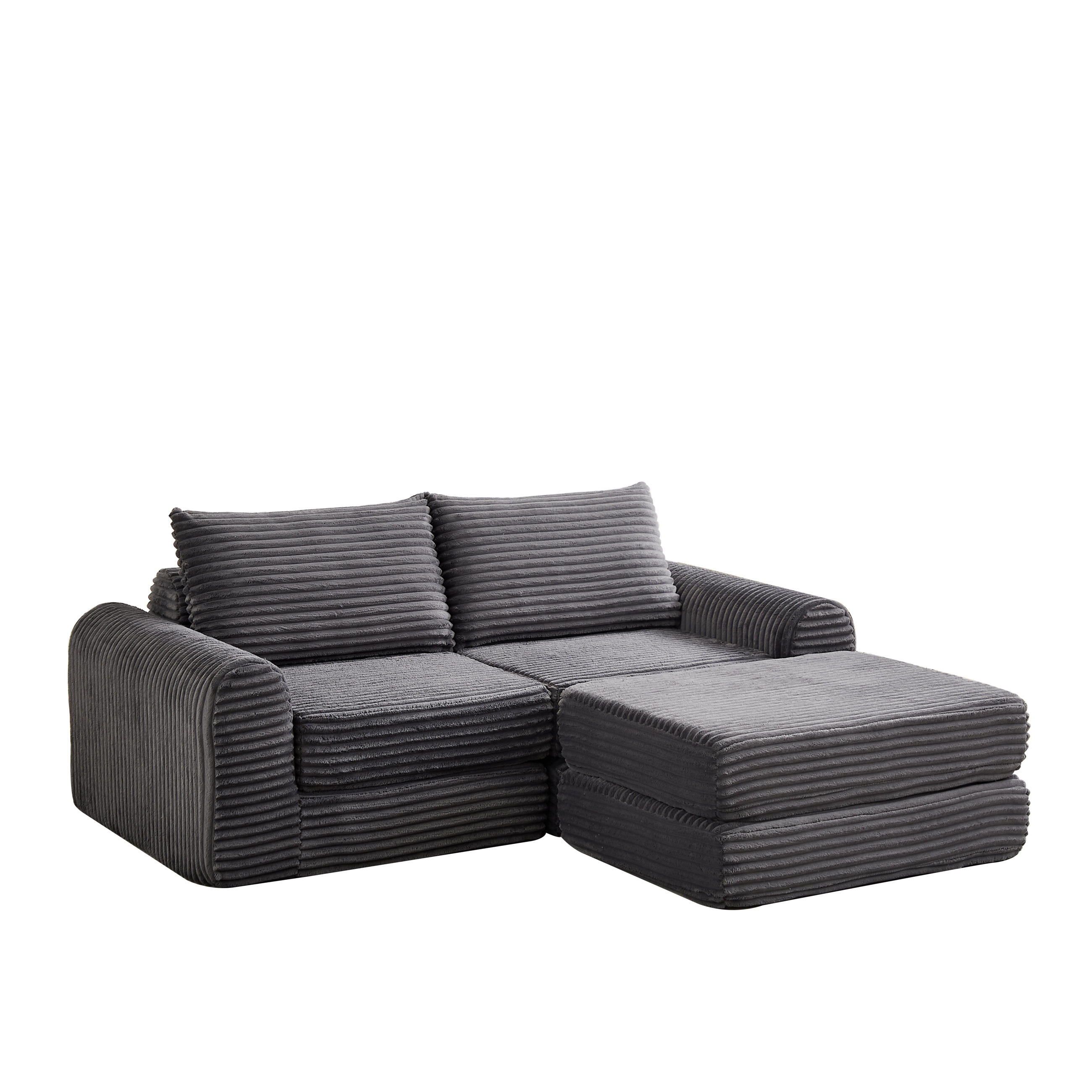 2-SITZER SCHLAFSOFA Cord Grau mit Beweglicher Fußstütze - Grau, Textil (194/243cm) - WISHDOR