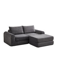 2-SITZER SCHLAFSOFA Cord Grau mit Beweglicher Fußstütze - Grau, Textil (194/243cm) - WISHDOR