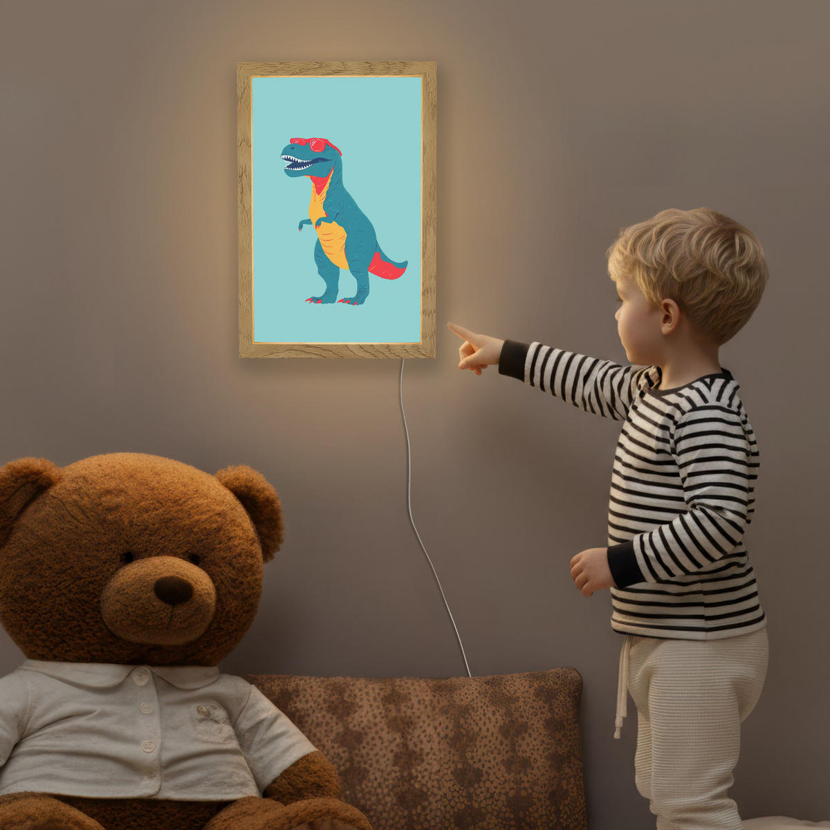 NACHTTISCHLAMPE Dinosaurier - Blau - Sonnenbrille 20x30 cm - Hellblau, Holzwerkstoff (8/20/30cm)