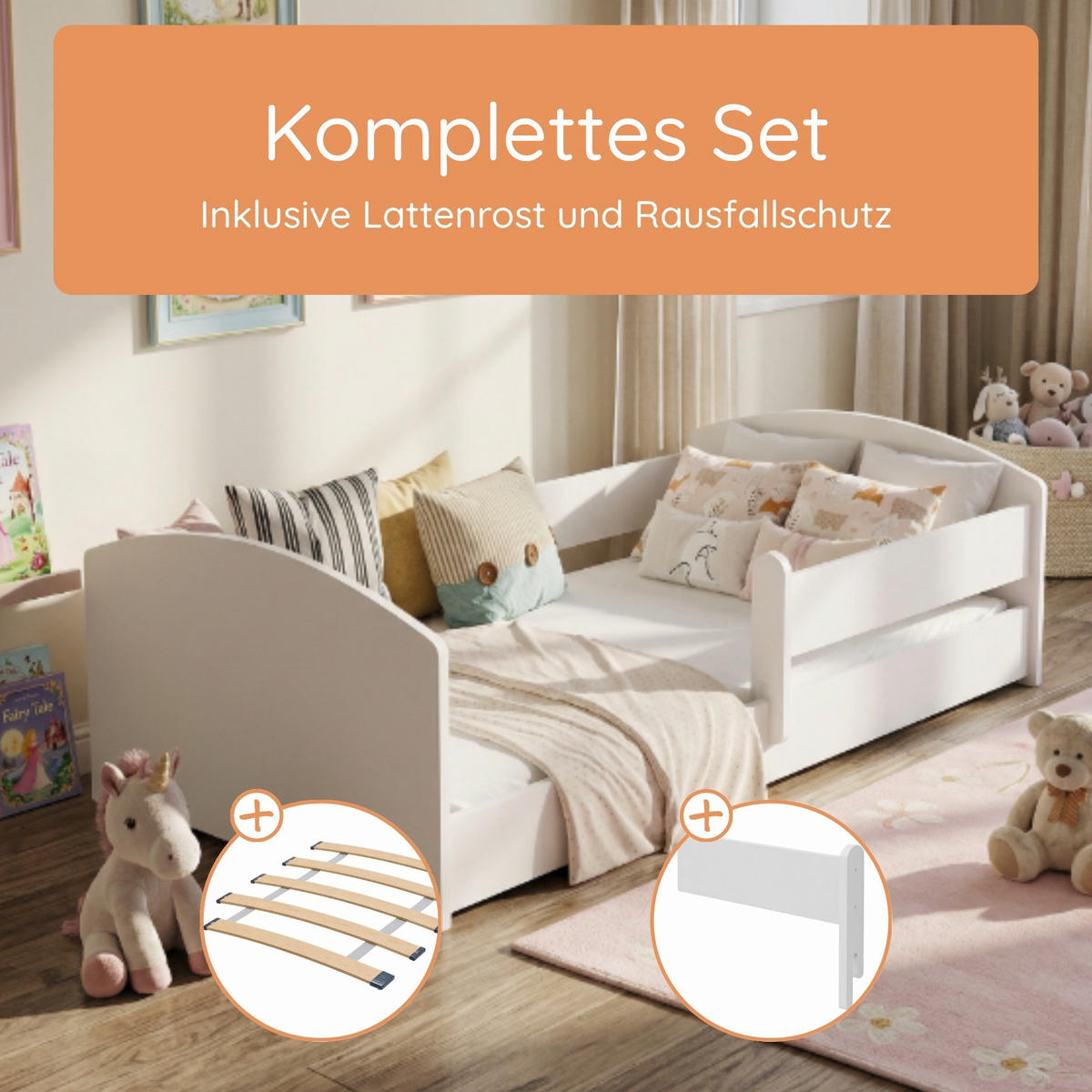 BODENBETT mit Matratze 80x160 cm in Weiß - Weiß, Holzwerkstoff (80/160cm) - Kids Collective