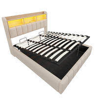 STAURRAUMBETT 180/200 cm DE-01949, in Beige, mit LED, USB und hydraulischer Lagerung - Beige, Metall (180/200cm) - ComfortXL