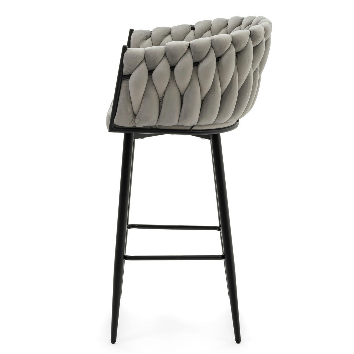 BARHOCKER LATINA gepolsterter mit Steppung - hellgrau - Samt Velour - Hellgrau/Schwarz, Metall (54/95/55cm) - NEW HOME