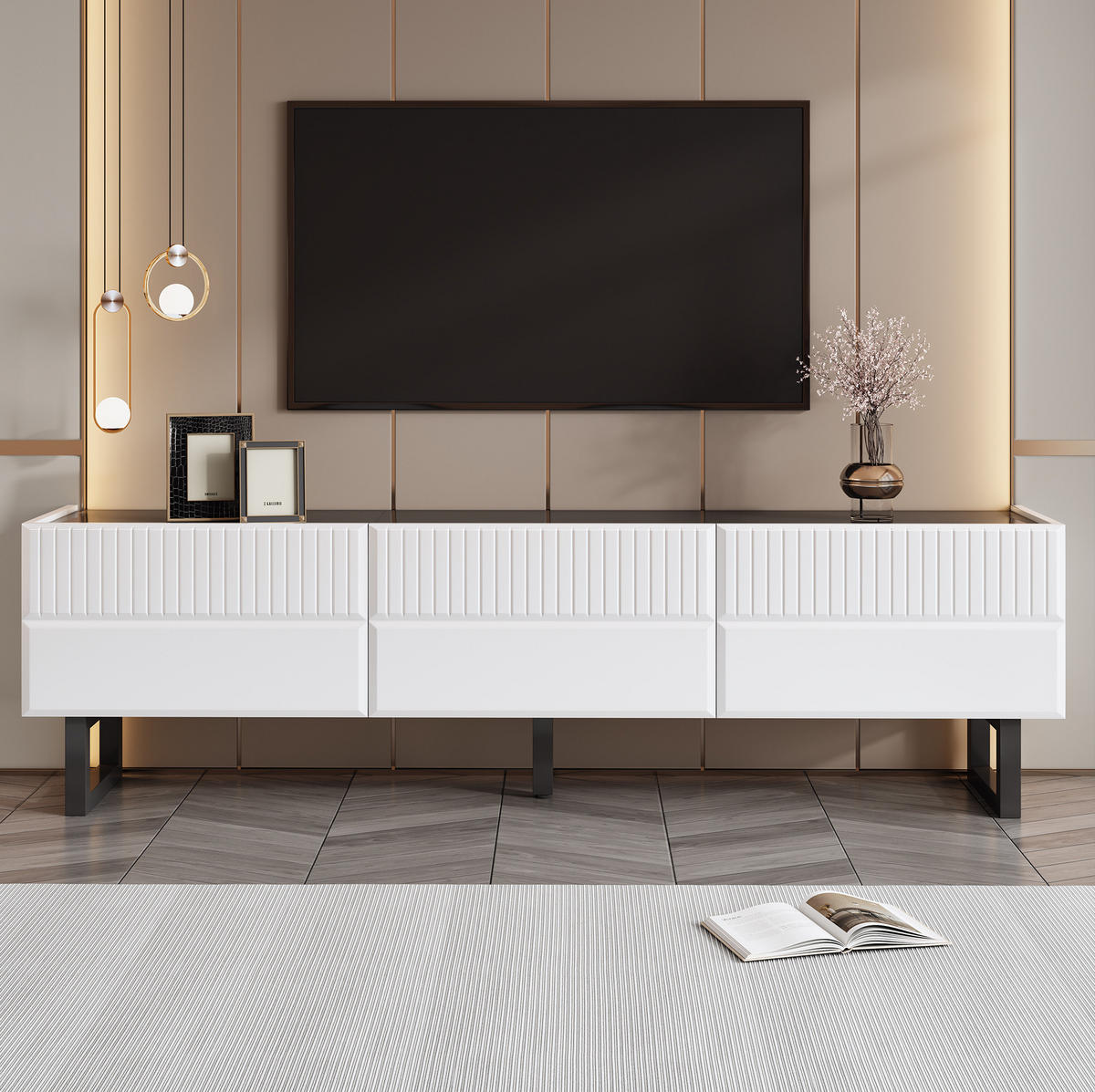 LOWBOARD 170/35/47 cm aus MDF und Holzwerkstoff mit 3 Schubladen Schwarz/Weiß - Schwarz, Holzwerkstoff (170/47/35cm) - Modenvie
