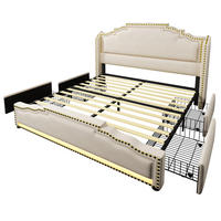 POLSTERBETT 160/200 cm mit Matratze, 4 Schubladen, LED, USB und Type-C, Samt, Beige - Beige, Textil (160/200cm) - Redom